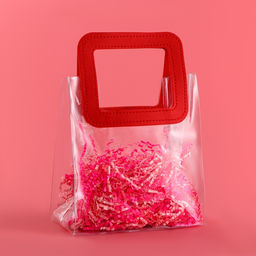 Пакет подарочный из ПВХ, прозрачный, красные ручки, 20×18×10 см Пакет подарочный из ПВХ, прозрачный, красные ручки, 20×18×10 см