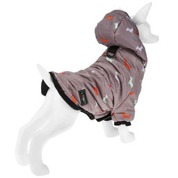 Пэт тойс (Pet toys) Одежда для собаки Куртка с капюшоном, с метал. кольцом, с принтом, на кнопках, р-р M, длина спинки 24см/обхват груди 34см/обхват шеи 28см, цвет-темно-бежевый, плащевка/синтепон/флис (100% полиэстер) (Китай) - Домашняя мода фото 3