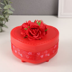 Шкатулка музыкальная механическая «Нежные розы», пластик, красная, 12×13.5×10.5 см