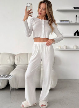 K13252 Домашний костюм (брюки и лонгслив) БЕЛЫЙ
