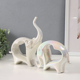 Набор фигурок керамика Слоники с сердечком, перламутр, 2 шт., h=12 см; 6?17?22 см