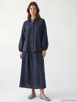 Dokulu Oversize M?slin Kad?n G?mlek Tunik