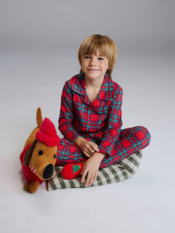 G?mlek Yaka Ekose Erkek ?ocuk Pijama Tak?m?