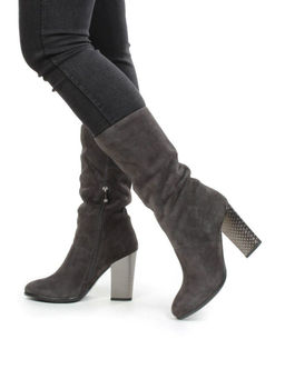 YF189-012M DARK GREY Полусапоги зимние женские (натуральная замша, натуральный мех (еврозима))