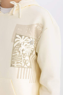 Толстовка свободного кроя с капюшоном и принтом - Defacto фото 5