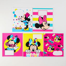 Цена за 10 шт. Тетрадь в линейку 12 листов, 5 видов МИКС, обложка мелованная бумага, «Минни Маус»