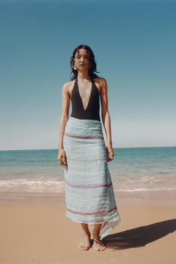 STRIPED LINEN BLEND SCARF