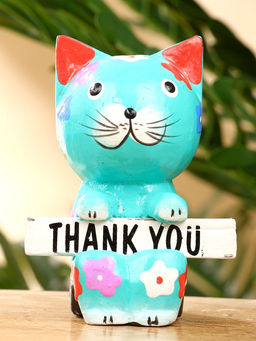 Сувенир «Кот с табличкой WELCOME», 8×5×10 см, дерево, бирюзовый