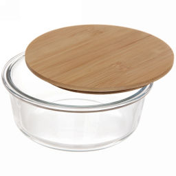 Контейнер стеклянный 900мл "Хай-Тек" круглый с бамбуковой крышкой