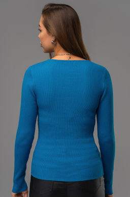 Женский джемпер в рубчик с V-вырезом Happyfox