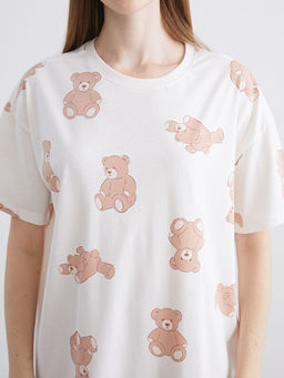 Bisiklet Yaka Ay? Teddy Bask?l? Kad?n Gecelik