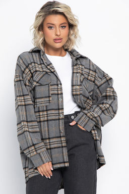 Пальто-рубашка Хармони (серо-бежевая) Б15041-5М