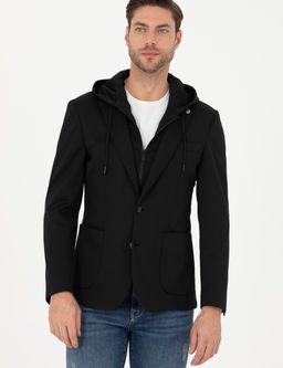 Siyah Slim Fit Kap__onlu Ceket