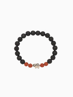 Браслет «Слоник», длина 18 см, лава, рудракша, чёрный, коричневый
