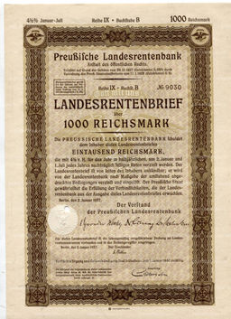Облигация 4,5% 1000 рейхсмарок 1937 года Германия