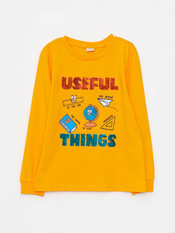 Bisiklet Yaka Bask?l? ?ift Y?nl? Payetli Uzun Kollu Erkek ?ocuk Ti??rt - Waikiki фото 2