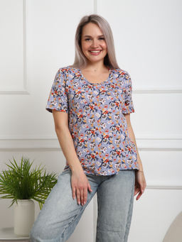 Футболка женская Незабудка серый/цветы