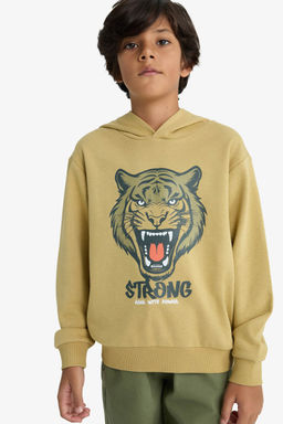 Kap__onlu Bask_l_ Sweatshirt Erkek _ocuk - Defacto фото 3
