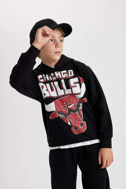 Толстовка с капюшоном NBA Chicago Bulls для мальчиков - Defacto фото 6