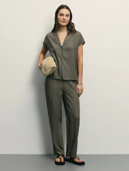 Прямые льняные брюки с эластичным поясом / Zarina