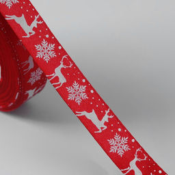 Лента атласная Олени, 15 мм, 231 м, красная