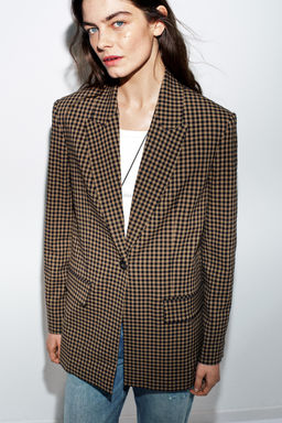 BLAZER OVERSIZE CUADRO VICHY / Beige-marro - Zara фото 2