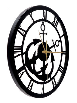 Часы настенные интерьерные «Якорь», бесшумные, плавный ход, d=40 см, металл, чёрные