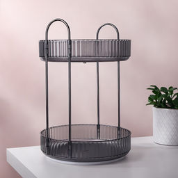 Органайзер для хранения, 2 секции, вращающийся, d=23×33.5 см, серый