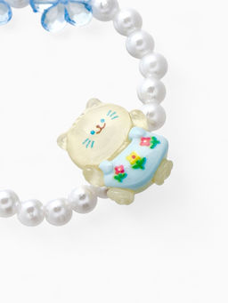 Цена за 3 шт. Браслет детский Выбражулька «Котик», d=6 см цветы, жемчуг, бело-голубой