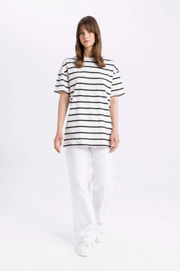 Полосатая футболка-туника с круглым вырезом и короткими рукавами - Defacto фото 2