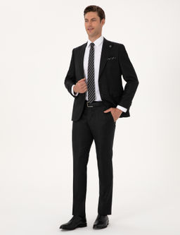 Antrasit Slim Fit Y_n Ka_mir Kar___ml_ Tak_m Elbise