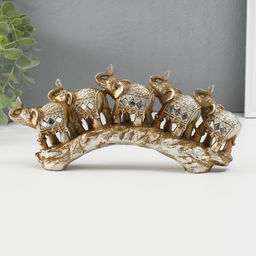 Фигурка полистоун «Пять слонов на камне в попонах с бахромой», 11×24.5×4.5 см