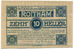 10 геллеров 1920 года Австрия Ройтам (нотгельд)