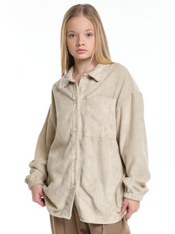 Вельветовая рубашка для девочки 22-7364 бежевый - Mini maxi фото 5