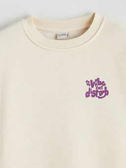 Bisiklet Yaka Bask?l? K?z ?ocuk Kal?n Sweatshirt