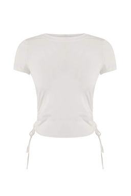 Ekru Buzgulu Baglama Detayl? Micro Kumas Orme Spor T-Shirt THMSS26TS00003