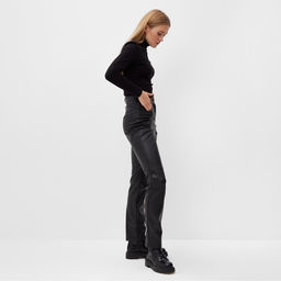 Брюки женские из экокожи MINAKU: Eco leather, чёрные, размер 52