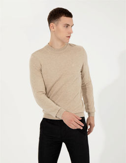 Ta_ Melanj Slim Fit Yar_m Bal_k__ Yaka Basic Triko Kazak