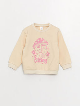 Bisiklet Yaka Bask?l? K?z Bebek Sweatshirt