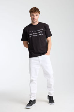 TRENDYOL MAN Siyah Oversize/Genis Kesim Yaz? Nak?sl? %100 Pamuk T-Shirt TMNSS25TS00203 - Trendyolmilla фото 4