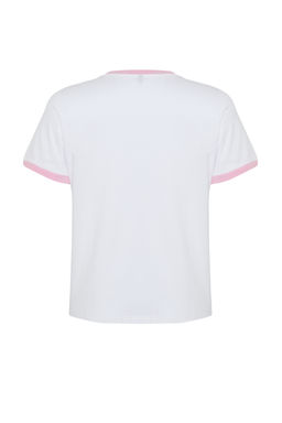 TRENDYOLMILLA Ekru %100 Pamuk Slogan Bask?l? Kontrast Biye Detayl? Orme T-Shirt TWOSS24TS00105 фото 8