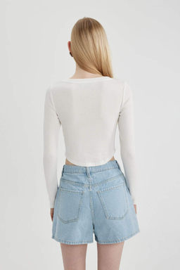 Крутая приталенная футболка в рубчик с длинными рукавами - Defacto фото 6