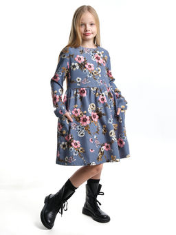 Платье для девочки вельветовое из набивного полотна UD 7844 синие мелкие цветы - Mini maxi фото 9