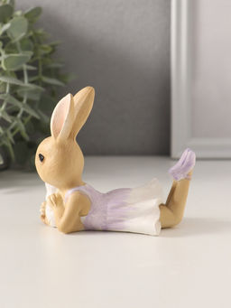 Фигурка полистоун Зайка в сиреневом сарафане с щеночком, 10?5.5?9 см