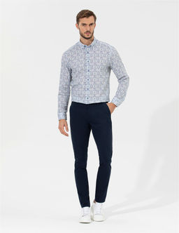 Lacivert Slim Fit Kanvas Pantolon