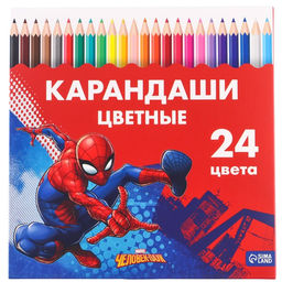 Карандаши 24 цвета, заточенные, шестигранные, картонная упаковка, европодвес, Супергерой, Человек-паук