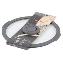 51092 WERNER Крышка стеклянная IMOLA 24см с силиконовым ободком и складной нейлоновой ручкой. Цвет: серый. Материал: закаленное стекло, силикон, нейлон  фото 2