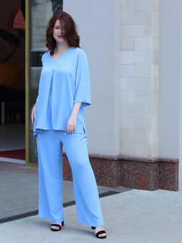 Костюм летний женский брючный голубой стильный - Almond фото 3