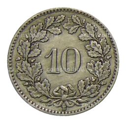 Монета 10 раппенов 1925 года Швейцария