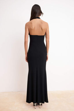 Siyah Krep Orme Maxi Abiye & Mezuniyet Elbise TPRSS26AE00037 - Trendyolmilla фото 4